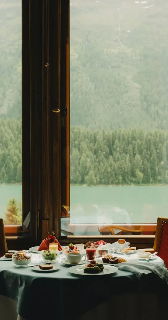 Badrutts Palace Food And Beverage Restaurants Le Restaurant Breakfast Table Summer Lakeview