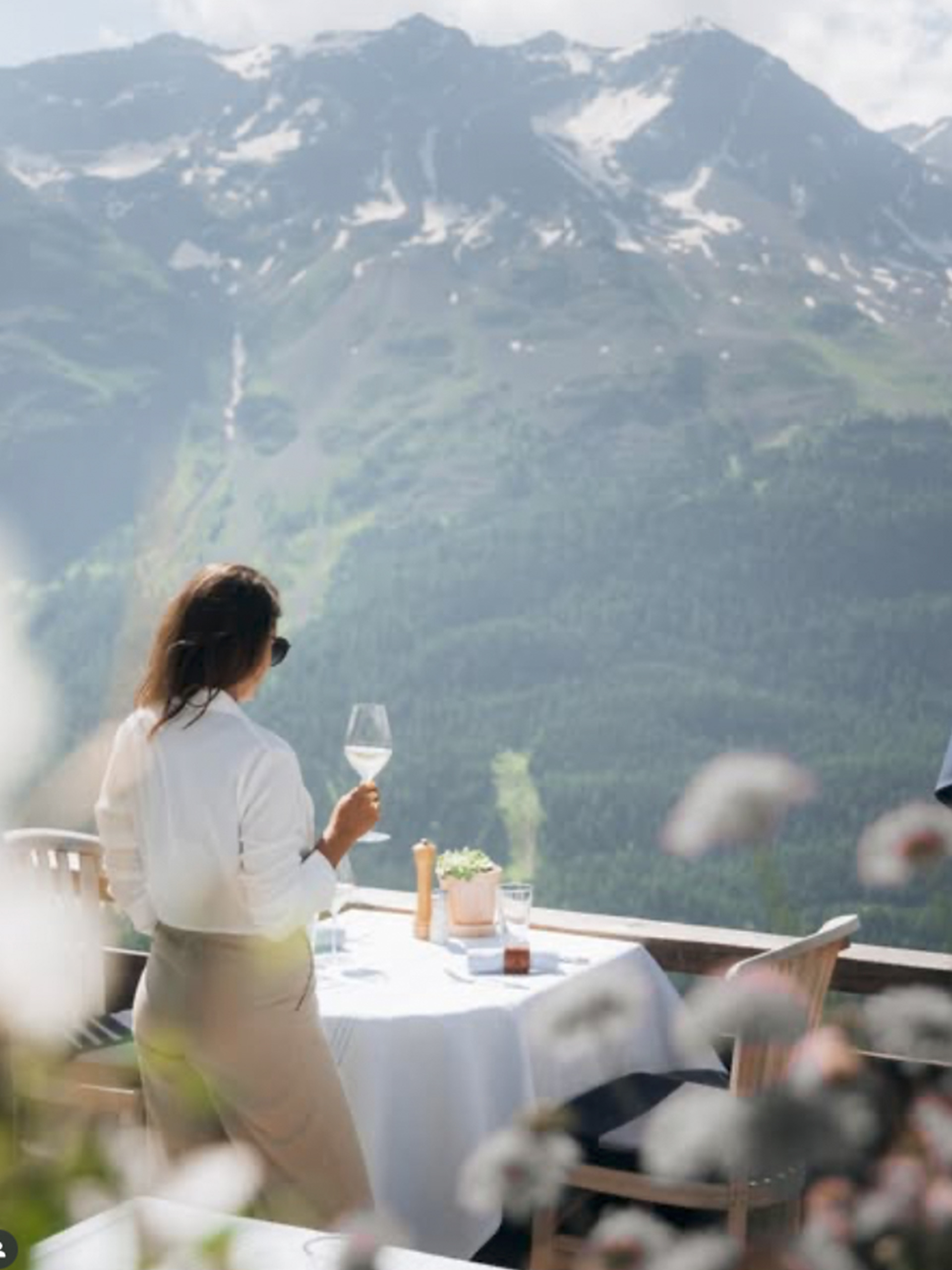 Badrutts Palace Food And Beverage Restaurants Clubs Paradiso Mountain Club Exterior Mountain View Summer Girl Drink