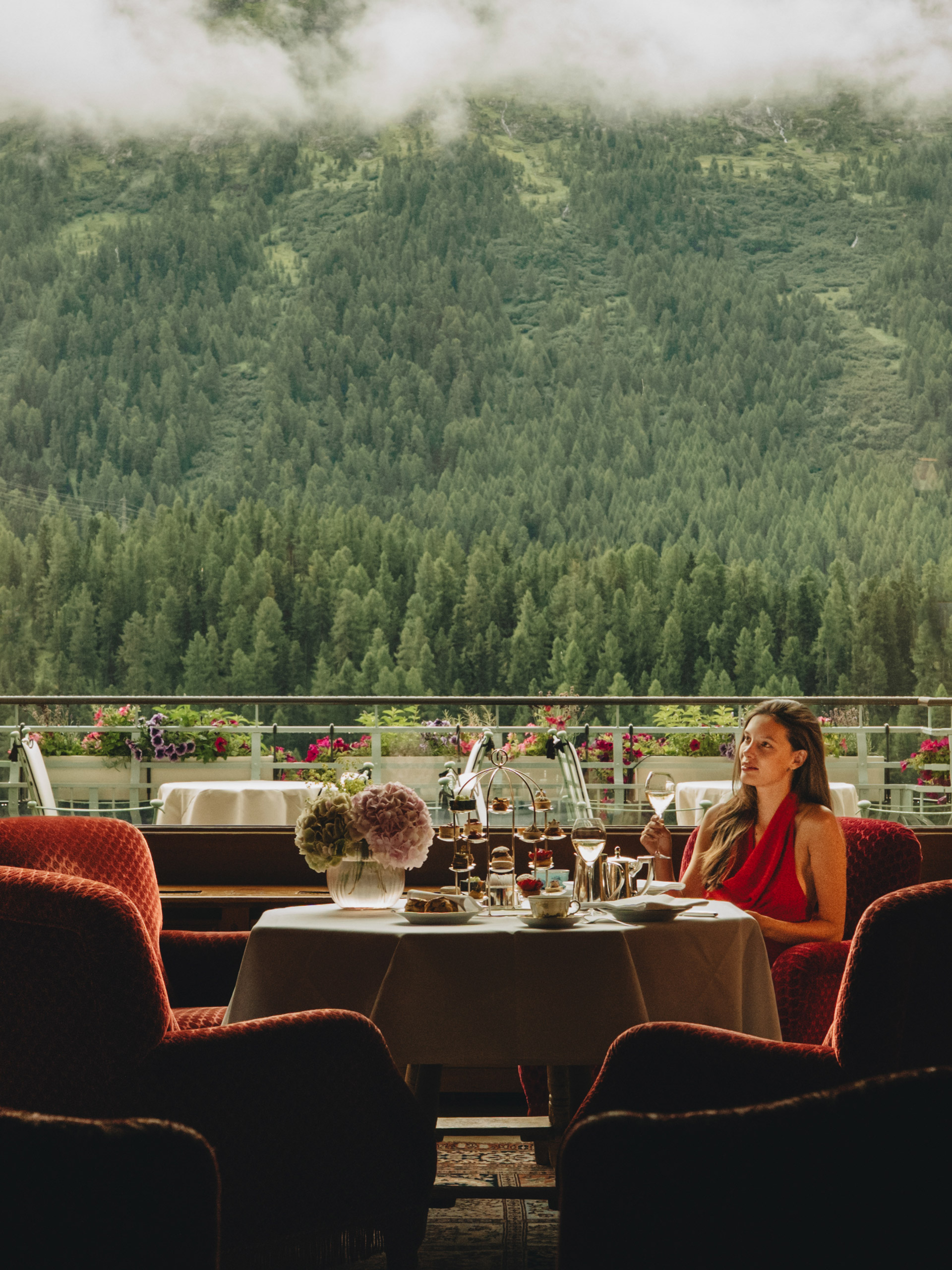 Badrutts Palace Food And Beverage A Perfect Day Le Grand Hall Afternoon Tea Waitress Mountain View