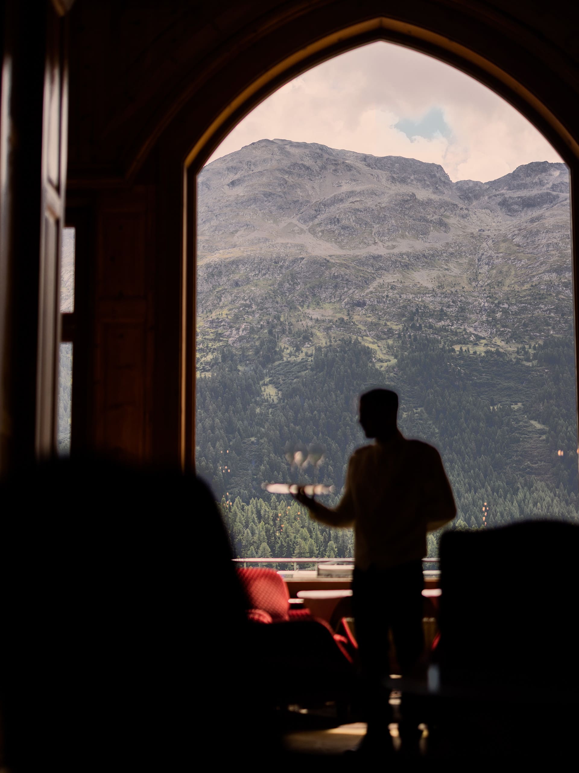 Badrutts Palace Food And Beverage Restaurants Le Grand Hall Interior Window Mountain View